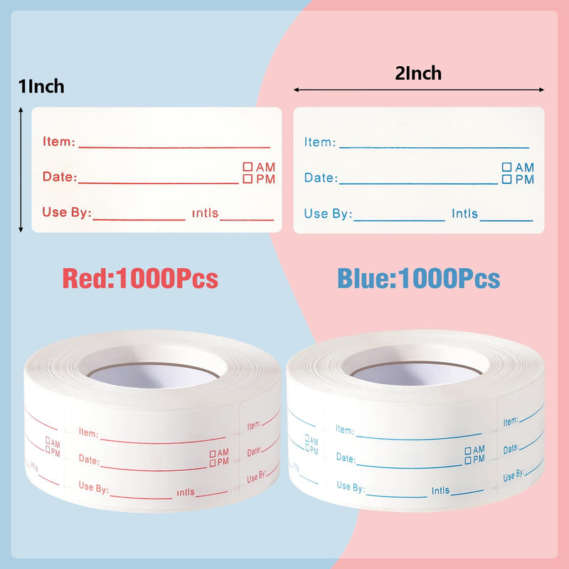 4 Rolls 2000 Pieces Removable Food Labels, 1 x 2 Inch Date Stickers for Freezer, Refrigerator Food Containers - Easy to Write