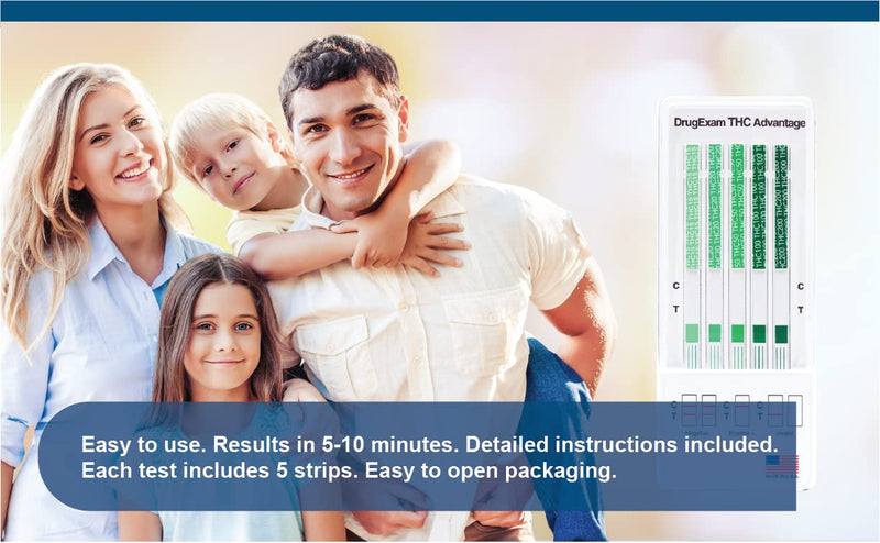 5 Pack - DrugExam Multi Drug Screen Test. Testing for Marijuana (THC). Easy to Use Urine Test. Detailed Instructions Included. 5