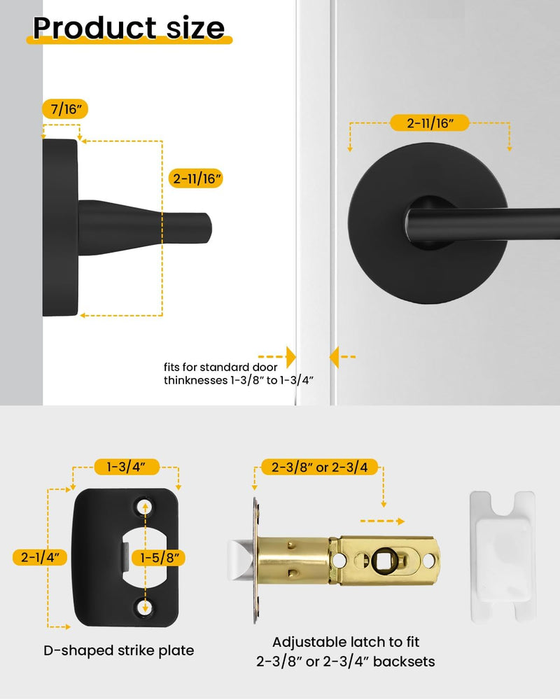 Goldenwarm Black Closet Door Handles, Zinc Alloy Passage Interior Door Handle, Matte Black Door Handles for Closets, Hallways, Heavy Duty Modern Door Levers (1 Pack) 1