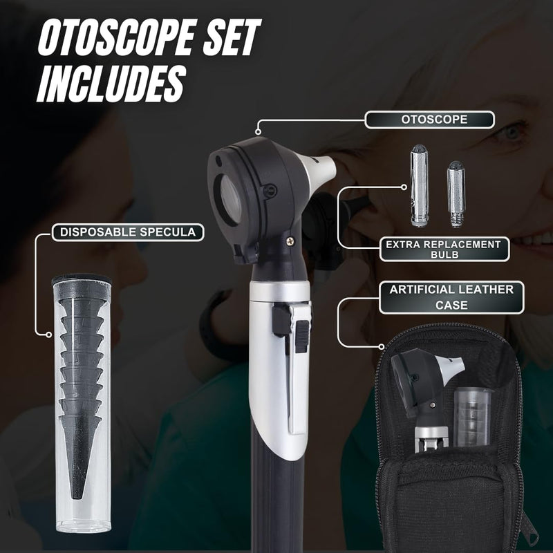 [Australia - AusPower] - Fiber Optic Mini Otoscope - Ear Scope with Light for Infection Detection, Wax Removal, and at-Home ENT Exams (Black Color) 