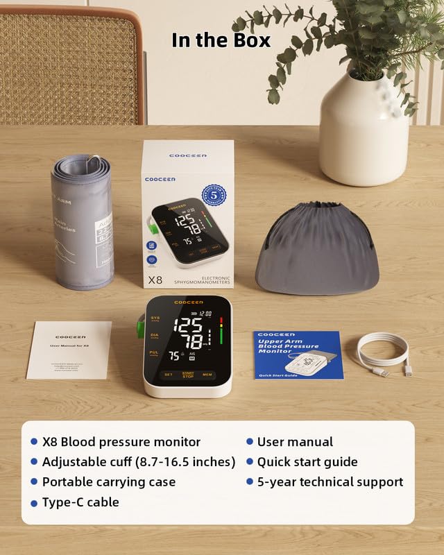 [Australia - AusPower] - Automatic Blood Pressure Monitor: X8 Digital Blood Pressure Machine Upper arm for Home use with Adjustable BP Cuff(8.7-16.5") - Large Backlit Display (Black) 