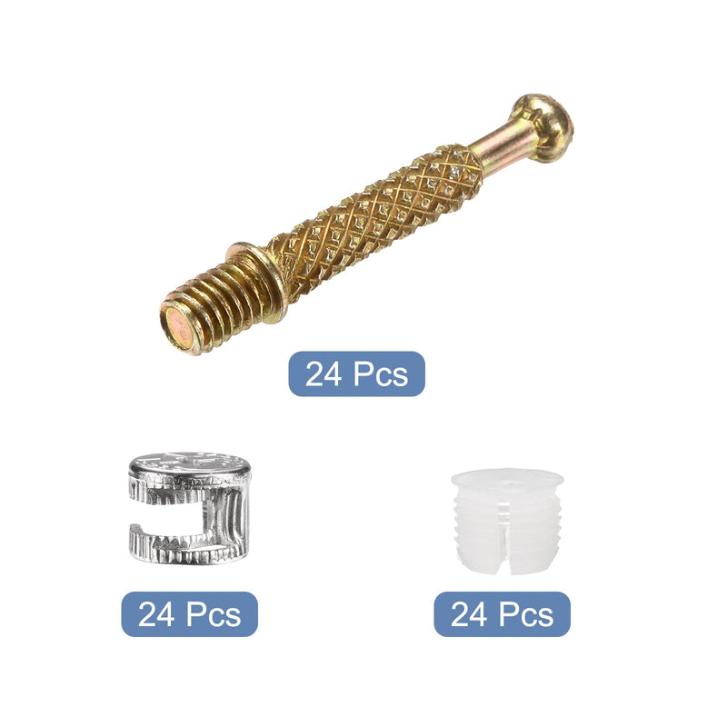 [Australia - AusPower] - uxcell 24 Sets Cam Locks for Furniture, 40mm Cam Lock Nut and Screw, 3 in 1 Furniture Connecting Fasteners with Dowel Eccentric Wheels Pre-Inserted Nuts for Cabinet Bookcase, Gold 
