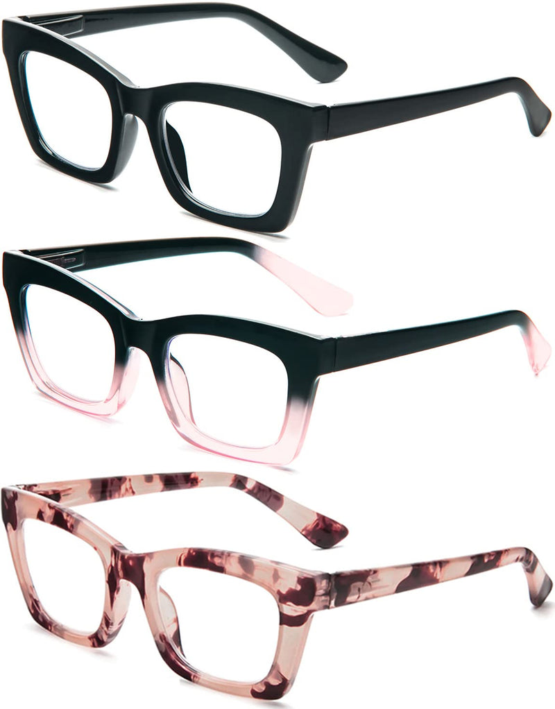 [Australia - AusPower] - REAVEE Oprah Style Reading Glasses for Women, Blue Light Blocking Cute Oversized Square Computer Readers Spring Hinge Black/Pink Leopard/Blackpink 1.5 x 
