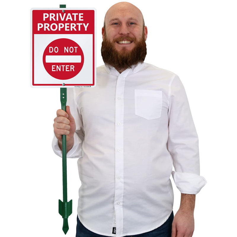 SmartSign "Private Property - Do Not Enter" LawnBoss® Sign | 10" x 12" Aluminum Sign With 3' Stake