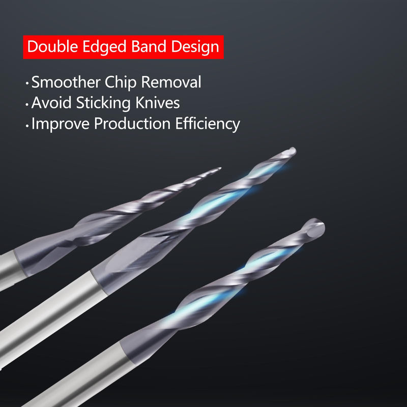 [Australia - AusPower] - Tapered End Mill Cone Ball Nose Carbide Bit CNC Cutter 4Pcs/Pack R0.25~1.0 Tip 1/8" Shank CNC Spiral Router Bits 2 Flutes Tapered Ball Nose Bits for Engraving Milling 3D Relief Carving 