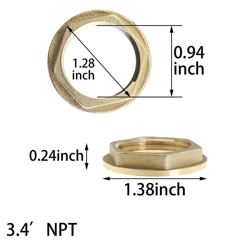 [Australia - AusPower] - MEETOOT 4pcs Brass Lock Nuts Pipe Fitting 3/4 Inch NPT Female Nut Gasket Flange Hex Suitable for Water, Gas, Oil 