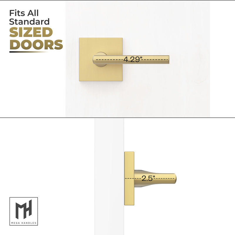 Mega Handles Prime Dummy Lever, Door Handle for Closet or French Doors, Single Side Door Levers, Non-Turning, Fits All Standard Door Sizes, Exposed Screws Included - Satin Brass (1 Pack) - 5'' 1 Pack