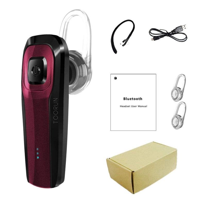 [Australia - AusPower] - Bluetooth Earpiece, M26 Bluetooth Headset Handsfree Wireless Headphone with Noise Cancelling and Microphone Compatible for Android iPhone Cell Phone Laptop - Red 