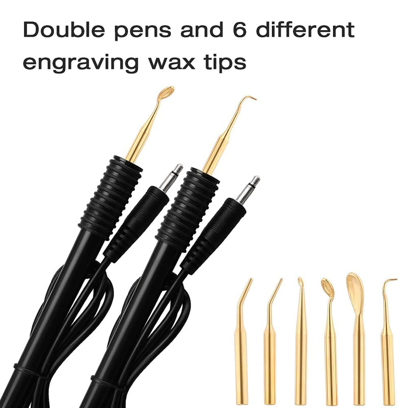 [Australia - AusPower] - LVCHEN Dental Electric Waxer - SJK Wax Carving Pencil for Model Sculpting with Double Pens & 6 Wax Tips Dental Lab Equipment Wax Tools 