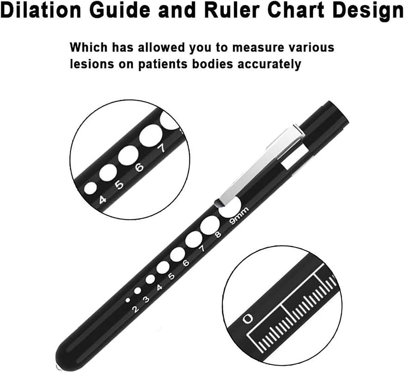 [Australia - AusPower] - Pen Lights for Nurses Doctors, 2 Pack Reusable Medical PenLight with Pupil Gauge and Ruler, with 4 AAA Batteries for Nursing Students Essentials Black and Rose Gold 