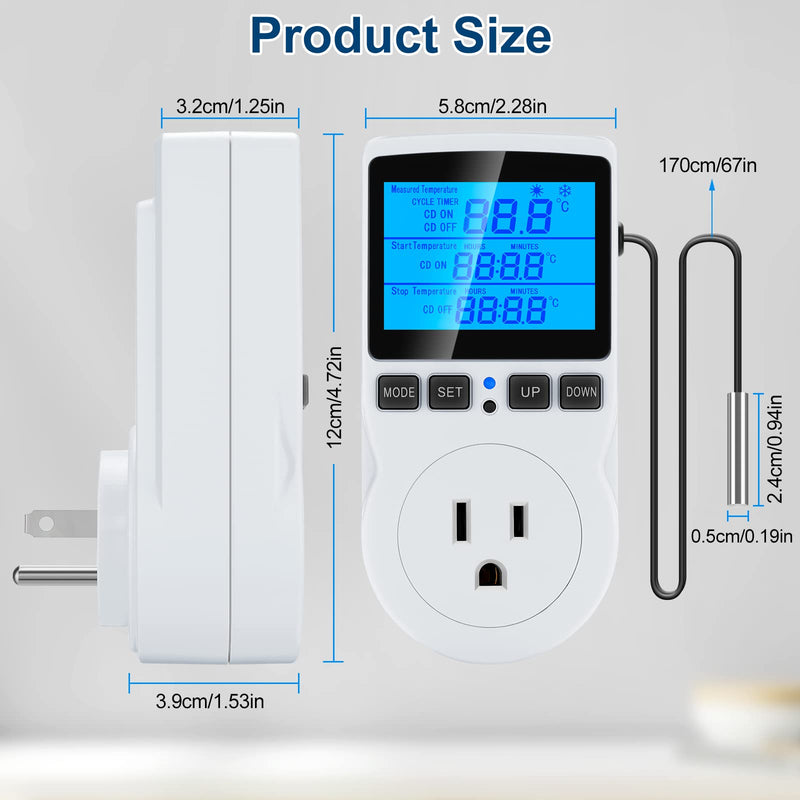 [Australia - AusPower] - Digital Temperature Controller Thermostat Timer - Reptile Thermostat Controller Day Night Timer 110V Temperature Controlled Outlet Plug Heating Cooling Control with Sensor ?TC816? TC816 