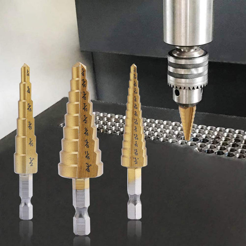 [Australia - AusPower] - Aleric Step Drill Bit Set - Titanium Coated, High Speed Steel Drill Cone Bits for Sheet Metal Hole Drilling Cutting, Multi Size Hole Stepped Up Unibit for DIY Lovers,3pcs 