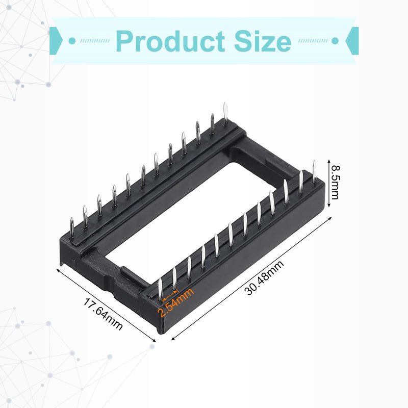 QUARKZMAN Pack of 8 DIP IC Sockets, 24-Pin Dip IC Sockets, 2.54 mm Pitch Flat Pin Chip Connector Adapter for Breadboard Project, PCB Boards, Black 24 pin
