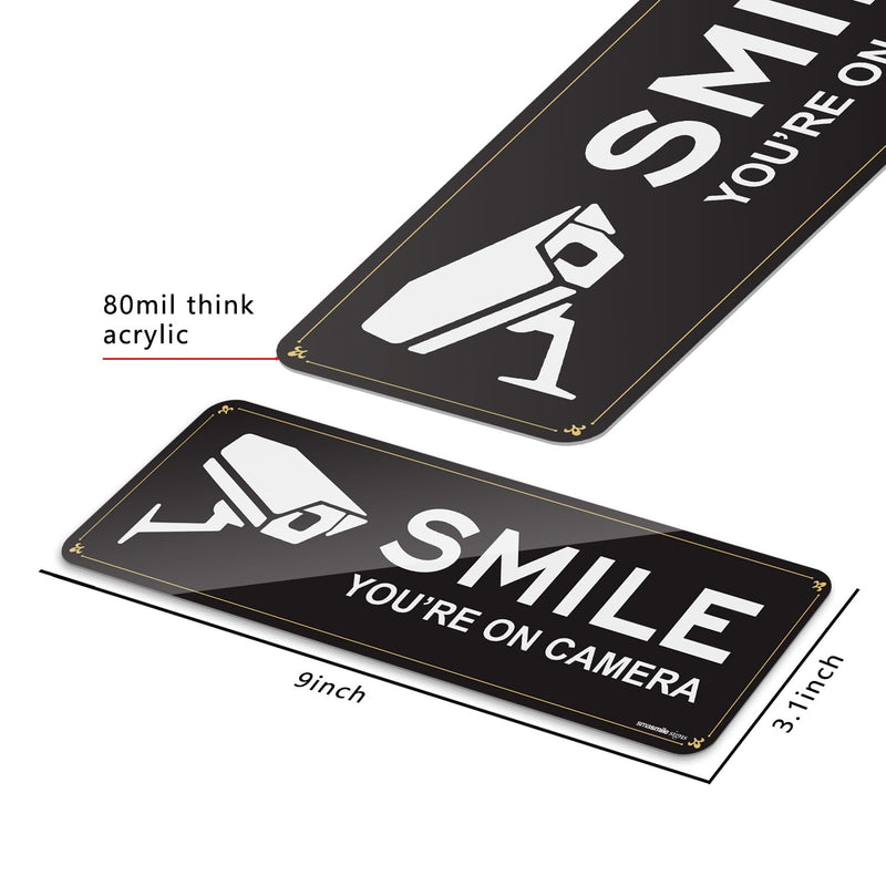 [Australia - AusPower] - Smile Your on Camera Signs 4 Pack 9" x 3.1" Acrylic Camera Signs for Home Security, Include Adhesive Backing 