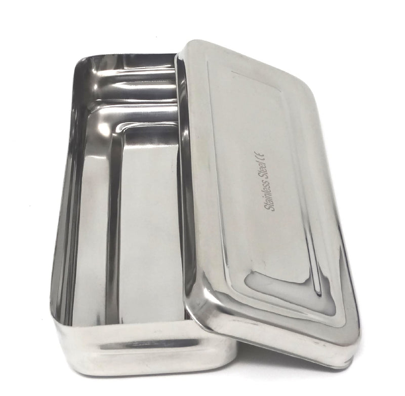 [Australia - AusPower] - Stainless Steel Medical Dental Sterilizer Instrument Box, Organizer Storage Tray with Lid - 7L x 3W x 1.25H (Plain) PLAIN 