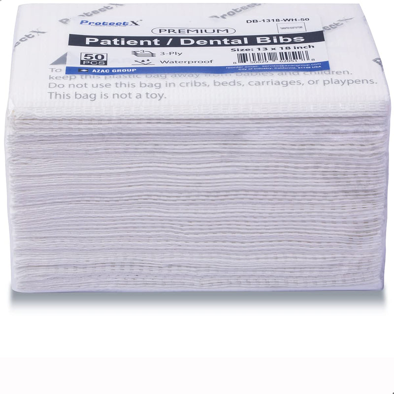 [Australia - AusPower] - ProtectX 50Pcs Disposable Dental Bibs White 13"x18", 3 Ply Waterproof Tattoo Bib Sheet, High Absorbent Nail Salons Tray Cover and Table Cover Supplies, Upgraded Quality 50 