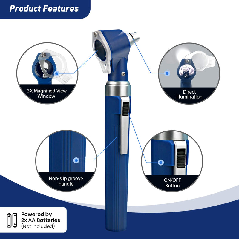 [Australia - AusPower] - Scian Otoscope - Ear Scope with Light for Examination at Home, Pocket Ear Checker Kit with Both Adult and Pediatric Reusable Specula Tips for Nurses, Doctors - Blue-Old 