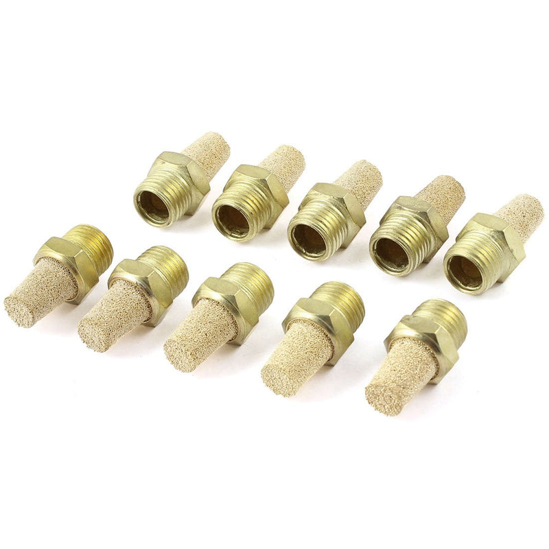 [Australia - AusPower] - 10 Pcs 1/4PT Thread Pneumatic Air Exhaust Silencer Muffler Gold Tone 
