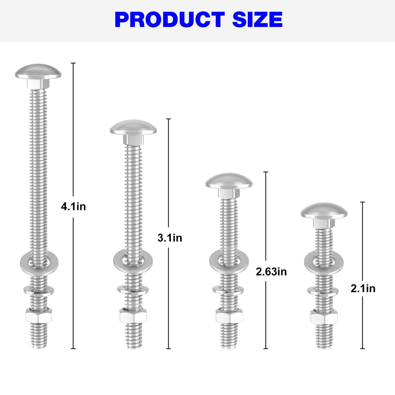 [Australia - AusPower] - Wheelbarrow Carriage Bolts and Nuts Kit for 304 Stainless Nuts and Bolts, 4", 3", 2-1/2" and 1" Wheelbarrow Parts, Wheel Barrow Handles - 12 Pack 