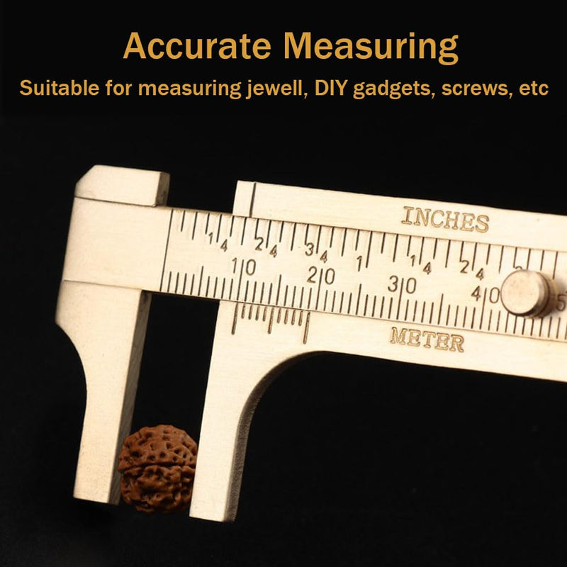 [Australia - AusPower] - Brass Pocket Caliper with Double Scale Sliding Gauge Bead Measuring Tool Millimeter Gauge Mini Brass Vernier Caliper Brass Ruler, Gold Ruler for Measuring Jewelry(100mm) 1 Pack 
