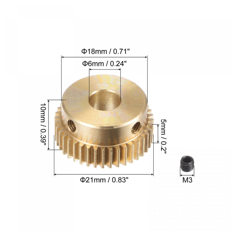 [Australia - AusPower] - uxcell Pinion Gear Set, Brass Motor Rack Straight Spur Gear with Step, 0.5 Mod 40T 6mm Bore 21mm Outer Dia, M3 Set Screws Included 