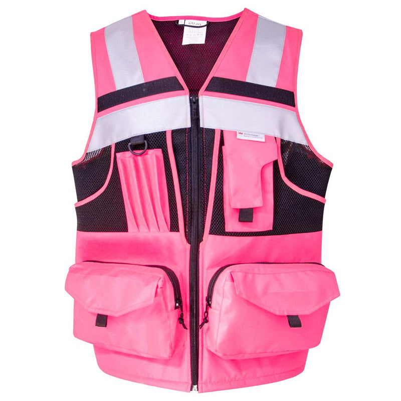 SUXIBIP 10 Pockets Safety Vest for Men and Women, High Visibility vest with 3M Reflective Strips, Oxford Fabric Pink X-Large