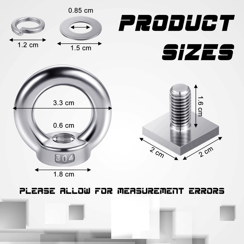 [Australia - AusPower] - 6 Sets M8 T Track Bolts, Eye Bolts with Nuts, 304 Stainless Steel Roof Rack T Bolts, Nuts and Lifting Eye Bolts, T Slot Bolts Anchoring Kit for Ropes Anchoring Tie Down Straps 