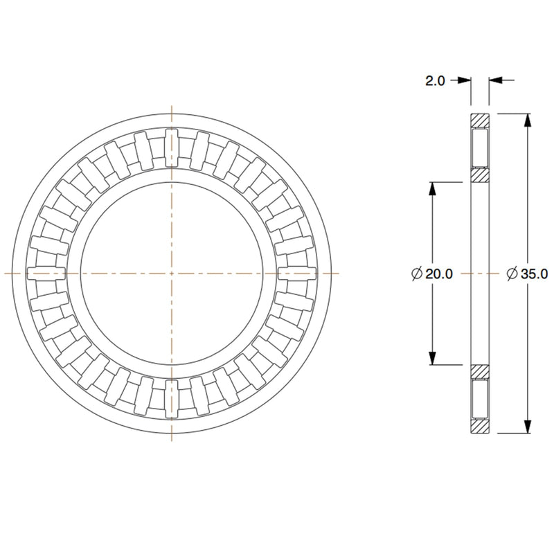 [Australia - AusPower] - 2 Sets AXK2035 Needle Roller Thrust Bearing with AS2035 Washers, 20 mm Bore Dia, 35 mm Outside Dia, 2 mm Overall Wd 