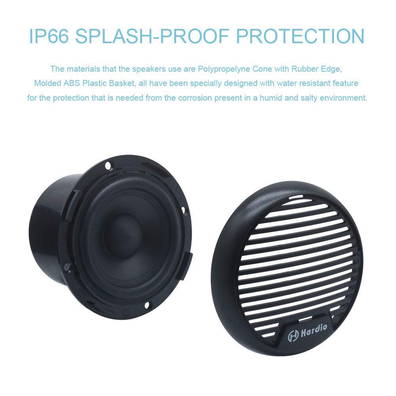 Herdio 3 Inch Waterproof Marine Speakers 2 Way Full Range Audio Stereo System Motorcycle Speaker with MAX Power 140 W (Pair) for Motorcycle,Boat,UTV,ATV,Golf Carts,Powersports,CAR,SPA,Hottub(Black) Black