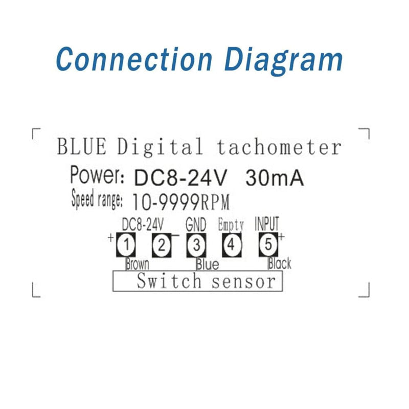 [Australia - AusPower] - Ticfox 4 Digital LED Display Tachometer, Speed Display Speedometer, RPM Speed Meter with Hall Proximity Sensor NPN/PNP Input, 10-9999RPM Range (Blue) blue 