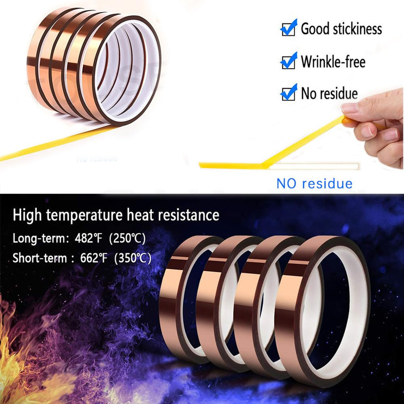 High Temperature Tape Insulation Heat Tape for Heat Press Heat Transfer Tape with Silicone Adhesive for Masking, Soldering, SMT, Electronics & Cable Wrapping 10mm × 115FT ×1ROLL 10mm × 115FT × 1ROLL