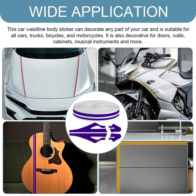 32Ft Car Pinstriping Tape, Pinstripe Body Sticker, Vinyl Automotive Pinstriping Tape Stripe Decal, Auto DIY Body Side Stripes Trim Sticker for Auto Motorcycle Home (Purple) Purple
