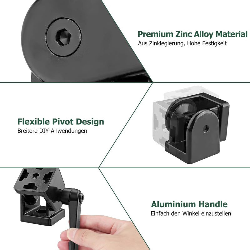 JiGiU 2PCS Angle Connector Joint Connector 4040 Nut 8 Flexible Hinge 180° Rotation Range with Clamping Lever Zinc Alloy Joint Connector for 4040 EU Standard Aluminum Extrusion Profile-Black Black 2