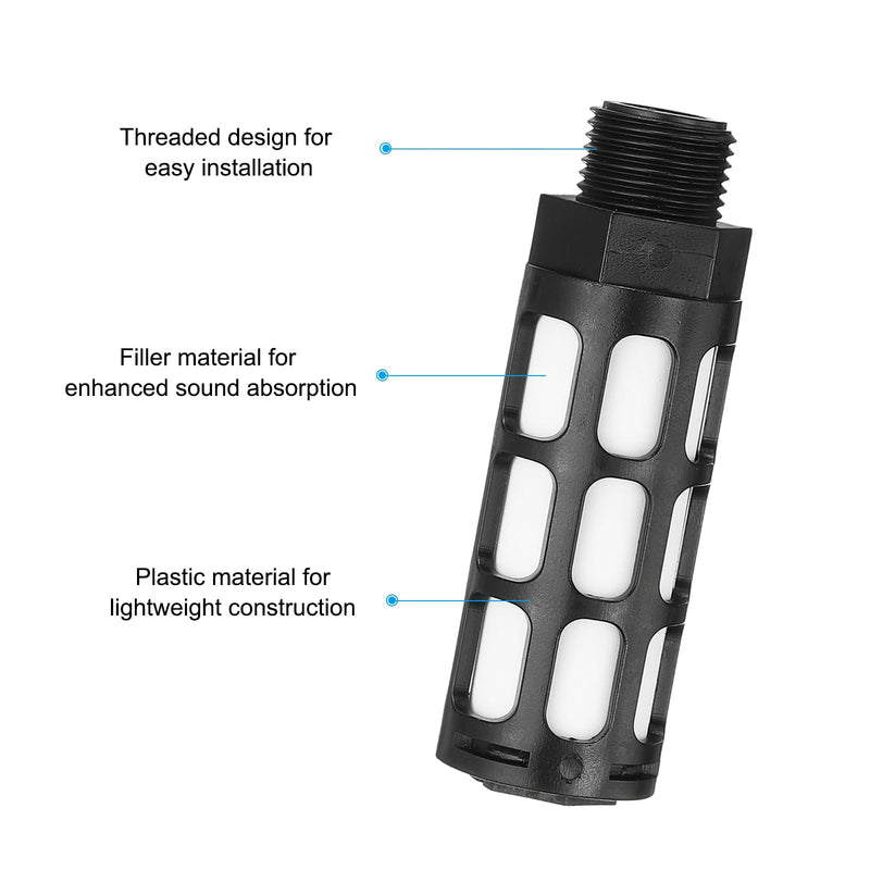 [Australia - AusPower] - PATIKIL Compressed Air Silencer G 1/2, 5 Pack Plastic Air Compressor Exhaust Silencer Filter Air Solenoid Valve Muffler Fit for, Black 
