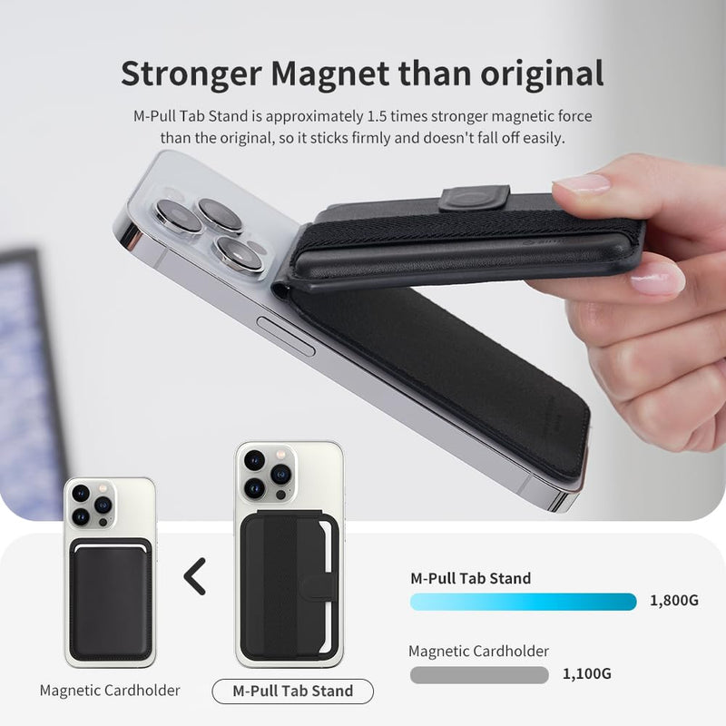 [Australia - AusPower] - Sinjimoru Pull & Eject Magnetic Card Holder, Phone Wallet for Magsafe with Kickstand Compatible with iPhone 15 14 13 12 Series. M-Pull Tab Stand Black 