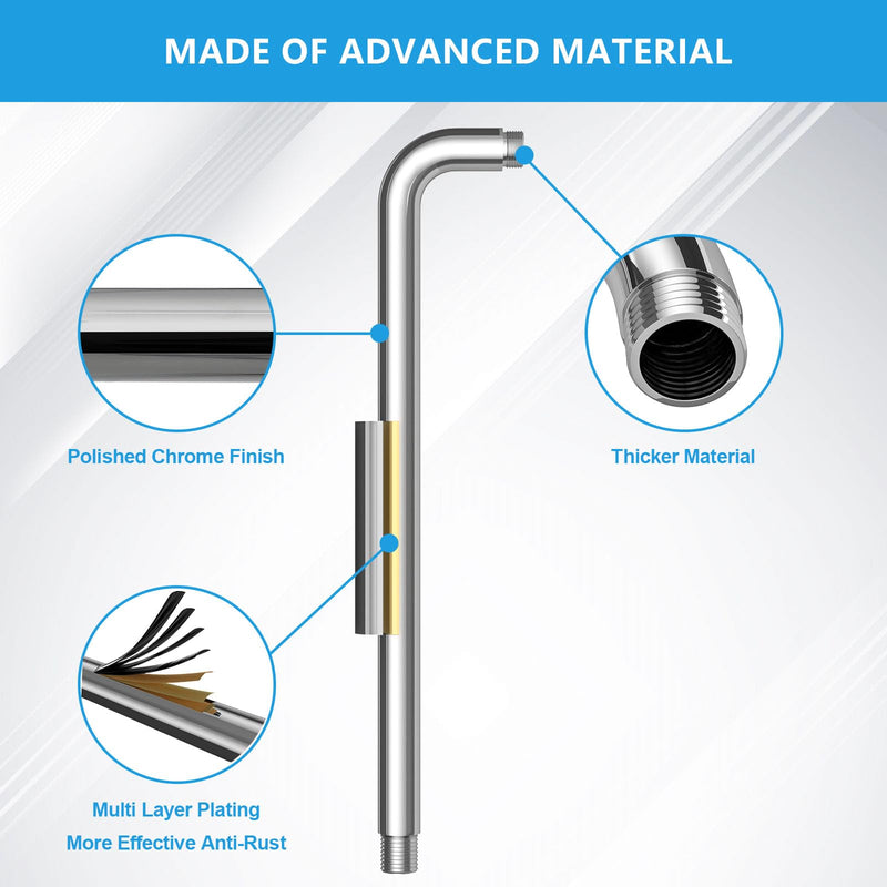 Lordear Wall Mounted Shower Arm, 16 Inch Shower Pipe with Flange, 1/2 NPT Round Shower Stem for Shower Head, Chrome 16 Inch - Round