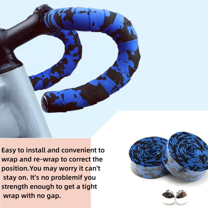 Road Bike Handlebar Tape, Non-Slip Bicycle Bar Tape Shock Resistant Comfortable Damping Sweat Breathable Delicate Touch Cycling Bar Wraps Handle Strap， 2 Rolls 190 cm x 3 cm Blue