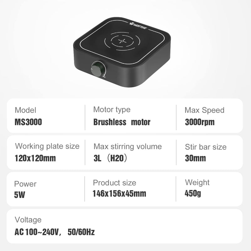 [Australia - AusPower] - Magnetic Stirrer 3000rpm, Magnetic stir Plate with Stir Bar, Mini Magnetic Mixer Stirrer Max Stirring Capacity 3000mL, Lab Stirrers (No Heating) Basic 