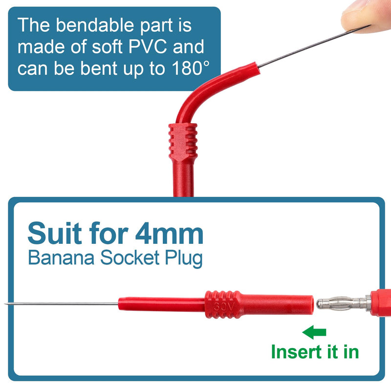 [Australia - AusPower] - ANCIRS 4 Pcs Bendable Test Probe Pins, 0.7mm Non-Destructive Insulation Piercing Needle, Multimeter Probe Pin, Backprobe Test Lead Kit for Car Tester, Banana Socket Tester (2pcs Black+2pcs Red) Black,Red (Style2) -4pcs 