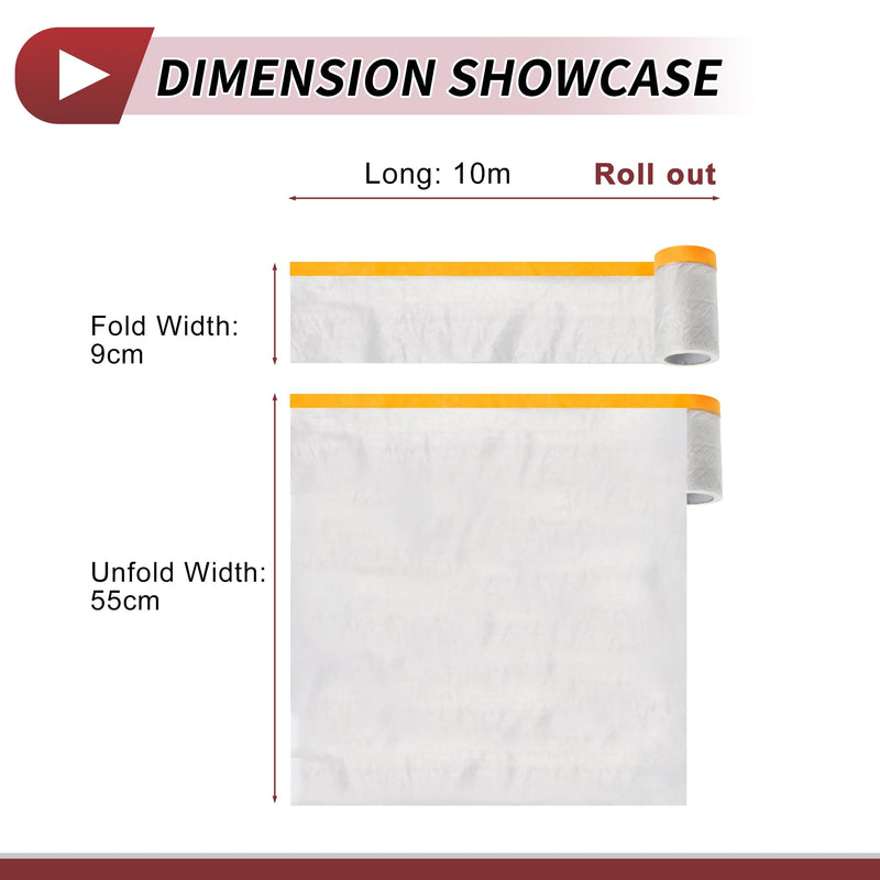 1 Pcs for Wall Covering Frames Cars Auto Body Paint Supplies Pre-Taped Masking Film Plastic Cover 1000x55cm / 32.81ftx21.65" White Orange PE Film