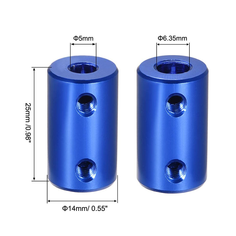 [Australia - AusPower] - uxcell 5mm to 1/4 Inch Bore Rigid Coupling Set Screw L25XD14 Aluminum Alloy,Shaft Coupler Connector for 3D Printers, Motor Accessories,Dark Blue 5mm to 6.35mm 