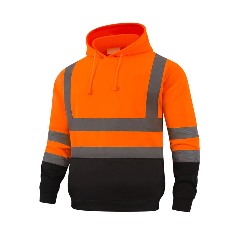 HYCOPROT High Visibility Sweatshirt ANSI Class 3 Reflective Safety Hoodie Hi Vis Hooded Pullover with Black Bottom… Orange XX-Large