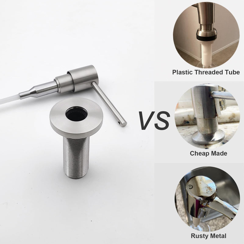 EADOT All Brass Soap Dispenser for Kitchen Sink Countertop Sink Soap Dispenser 17 OZ Bottle Built in Refill from The Top with Long Spout (Brushed Nickel) Brushed Nickel