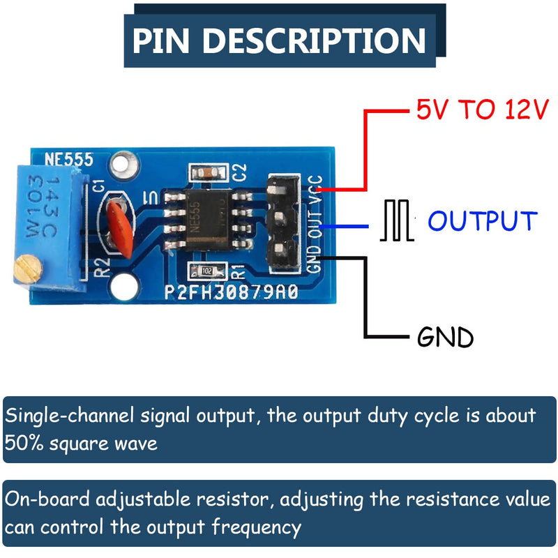 [Australia - AusPower] - 5Pcs NE555 Pulse Generator 555 Timer Module Single-Channel Signal Output Adjustable Frequency Rectangular Wave Signal Generator for MCU Learning with Dupont Cable 