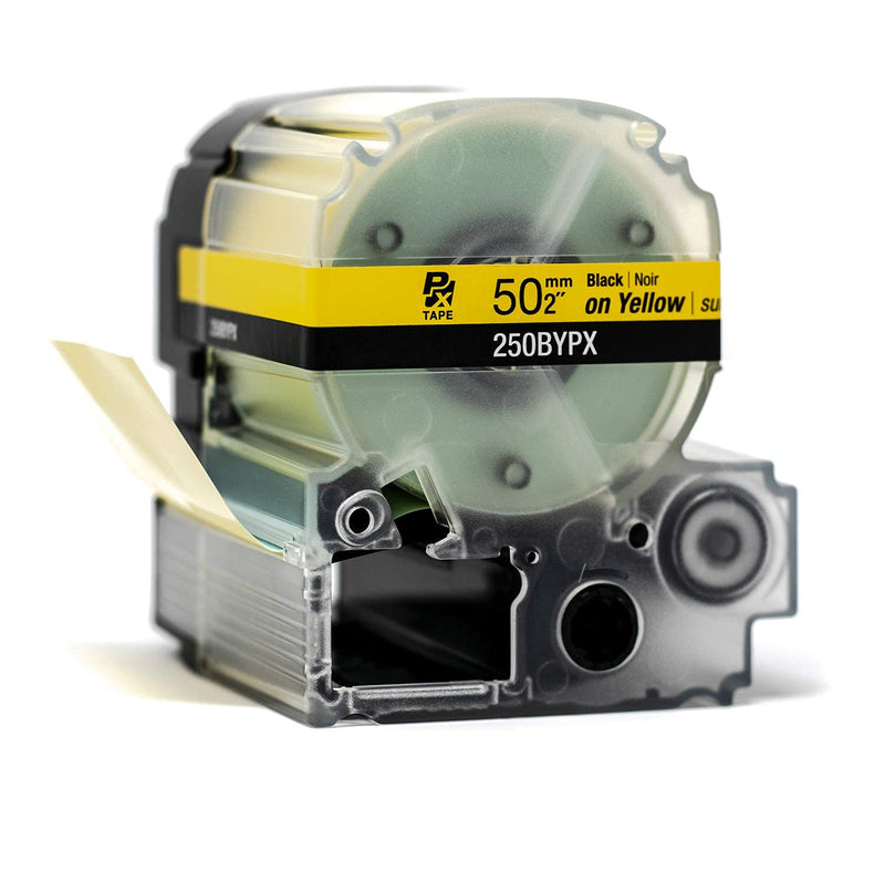 Epson LABELWORKS 250BYPX Genuine PET (Polyester) Tape Cartridge - Black on Yellow Standard Industrial Label Maker Tape - 2" (50MM) Wide, 26.2 ft