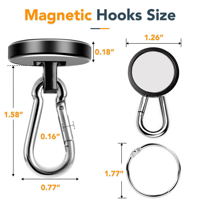 [Australia - AusPower] - MIKEDE Magnetic Hooks Heavy Duty, 110LBS+ Strong Neodymium Magnets with Swivel Carabiner Hook, Black Magnetic Hangers Magnet Hooks for Locker, Home, Cruise Cabin, Office - 10 Pack 110LB 10Pack 