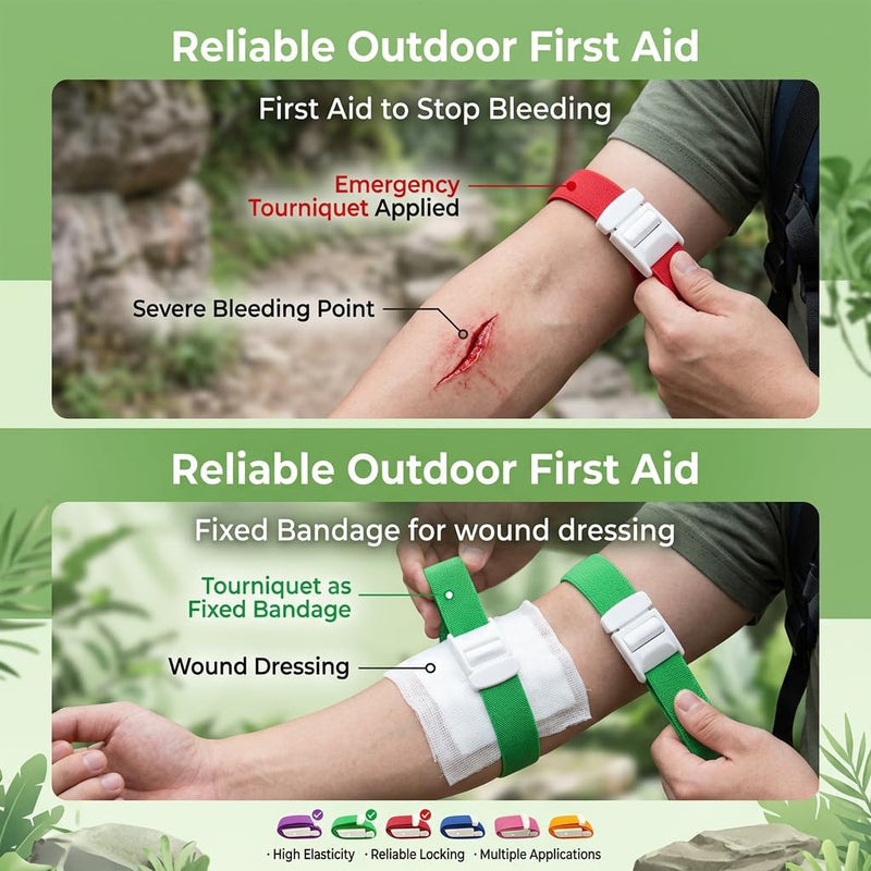 Pack of 6 Storage Tubes, Blood Collection Set, Vein Congestion Tourniquet for First Aid, Elastic Dust Band with Buckle, Quick Release for Practice and Outdoor Use (Red, Orange, Pink, Green, Purple