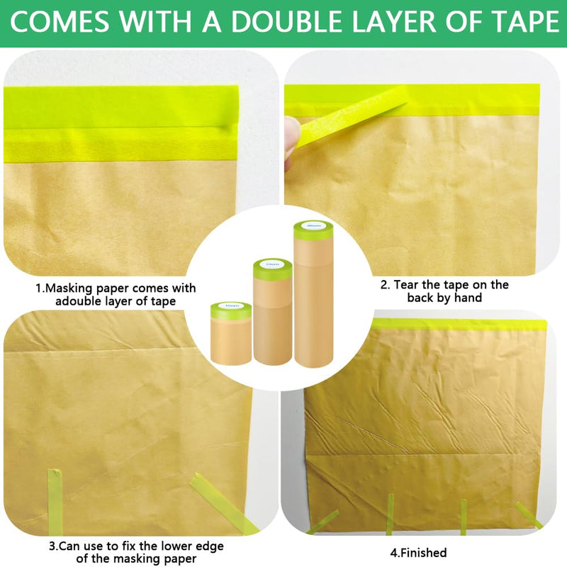 NETEHA 2 Rolls 12inch x 50feet Masking Paper with 1pcs Dispenser, Paint Adhesive Protective Paper Roll for Painting Protection Covering, Car Auto Body and Wall Covering Skirting 2 Roll with Dispenser