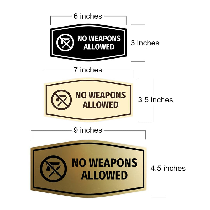 Signs ByLITA Fancy No Weapons Allowed Sign with Adhesive Tape (Brushed Silver) - Small (5 Pack) 3 x 6" - Small (5 Pack) Brushed Silver