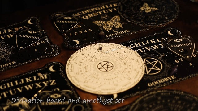 Threan Spirit Board Pendulum Dowsing Planchette Amethyst Set Ram Skull Style